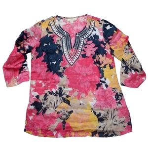 Charter Club | Women 100%Linen Floral shirt, Petite XS
